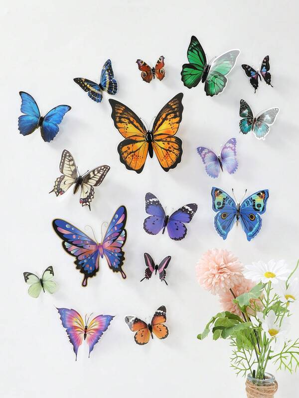 16pcs 3D Foldable Butterfly Decal Stickers, Applicable For Dining Room, Living Room, Study Room Decor Home Decor Wall Decor Bathroom Decor Bedroom Decor Room Decoration Stuff Living Room Decor House Decor Home Decor Living Room Wall Art Wall Paper Personalised Stickers