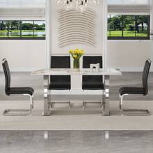 MUUOKY Juego de mesa de comedor de 71" para 6, juego de mesa de comedor con tablero de vidrio de imitación de mármol de 0,4" de espesor, juego de mesa de cocina de 7 piezas, mesa de comedor rectangular moderna con 6 sillas de PU para comedor, cocina, juego de mesa para decoración de habitaciones, decoración del hogar, accesorios de cocina, decoración del día de San Valentín, cocina, boda, día de San Valentín - Negro - Ver 5