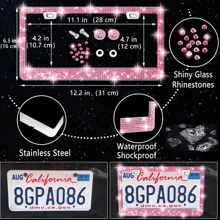 26-Piece Car Interior Diamond-Encrusted Set Steering Wheel Cover Mobile Phone Holder License Plate Frame Car Hook Water Cup Mat One-Button Start Ring Air Outlet Decorative Strip Set