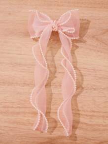 Fashionable Sweet Pink Mesh Pearl Bow Hair Clip