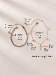 2pcs/Set Summer Sexy Gold Rhinestone Winged Butterfly & Star Anklet Set, Suitable For Women Daily Casual Beach Holiday Wear - Yellow Gold - View 5