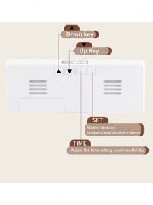 Touch LED Digital Temperature Clock, Alarm Clock, Multifunctional LED Clock, Battery-Powered And Plug-In Dual-Use Alarm Clock, Perpetual Calendar - White Body, Black Surface and Blue Text - View 11