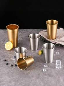 不锈钢杯不易破碎防碎金属饮料杯便携式单层卷杯适用于户外野餐、露营、啤酒和果汁、防碎酒吧、餐厅金银色 - 彩色 - 查看 2