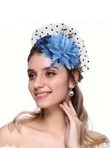 带面纱的药盒帽 女士复古头饰 茶会帽 带花羽毛头带 新娘茶会头饰 - 彩色 - 查看 9