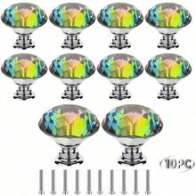 10 peças de maçanetas de armário de vidro de cristal, maçanetas de porta de móveis de cômoda, puxadores de gaveta, gaveta em formato de diamante de 30 mm, para guarda-roupa e armário, puxadores de maçanetas de armário, puxadores de maçanetas de gaveta de cozinha com parafusos