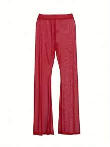 Women See-Through Pants Bikini Cover Up Mesh Ruffle Bottoms Plus Size Loose Long Trousers Beachwear Swimwear Swimsuit - Red - View 6
