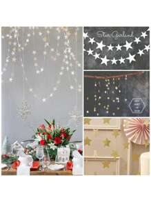 4米银色星星纸质横幅，适用于斋月派对悬挂装饰 - 銀色 - 查看 4