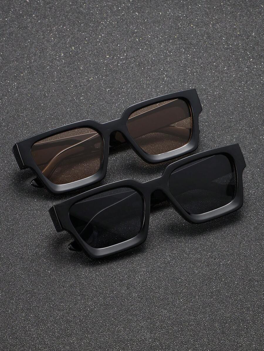 2 件装复古方形时尚眼镜，男女皆宜，经典塑料镜框设计，适合户外、旅行、海滩、休闲装和日常使用 - 彩色 - 查看 1