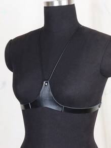 1pc Women's Black Harness Belt PU Leather Sexy Bra Cage Body Harness Strap Underwear Decoration - Black - View 4