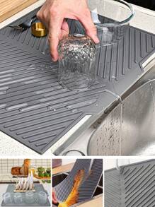 1 Pc Silicone Dish Drying Mat - Foldable, Heat-Resistant, Multi-Purpose Kitchen Draining Pad, Suitable For Dishes And Utensils