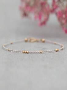 1pc Adjustable Natural Sunstone & Moonstone Beaded Bracelet, 3mm Faceted Genuine Gemstone Bracelet, Suitable For Women's Daily Wear