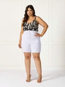 Women's Bermuda Shorts High Waist Plus Size Duna Fabric With Drawstring Summer Fashion - 白色 - 查看 2