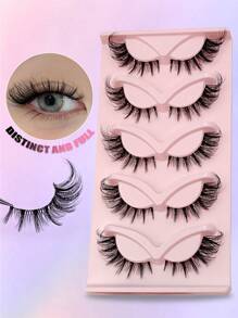 Asiteo 5 Pairs Cartoon Cat Eye False Eyelashes, 3D Fluffy Natural Transparent Band Fake Lashes, Cartoon Criss-Cross False Eyelashes, Delicate Soft Natural Lashes, Eyelash Extension Makeup - 眼尾拉長款 - 查看 5