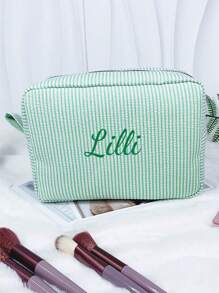 1 pezzo Borsa da viaggio, beauty case, borsa per accessori personalizzata con ricamo a strisce verticali quadrate, adatta per viaggi, scuola, dormitorio, bagno, necessità di casa, regalo per madre e moglie - Multicolore - Visualizzare 21