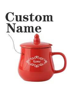 1 pieza Taza de cerámica roja con tapa, personalizable con nombre/texto, regalos para amigos, maestros, padres, tazas de oficina