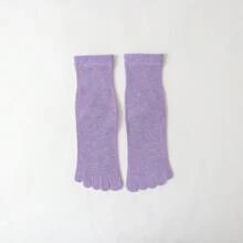 1 Pair Women's Solid Color Moisture-Wicking, Odor-Resistant Mid-Calf Five-Toe Socks, Suitable For Daily Use, Fall - Multicolor - View 22