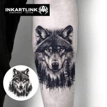 INKARTLINK 森林之狼临时纹身贴纸 | 草本配方，持久15天 | 半永久逼真假纹身 | 防水防汗时尚贴纸 | 动物肖像人体彩绘 | 音乐节派对必备 | 手臂纹身 - 黑色 - 查看 3