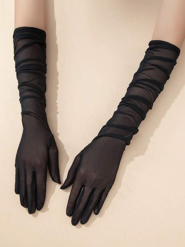 1 Pair Women's Fashion Simple Net Silk Long Gloves, Suitable For Decoration, Commute, Party Matching