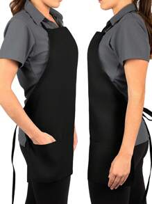 1pc Classic Black Apron, Minimalist Black Multi-Functional Apron, Adjustable, 3 Pockets Large Capacity, Unisex, Kitchen, Restaurant, Cooking, BBQ, Food Service, Chef Protective Clothing, Server Apron Wholesale