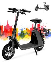WIND HORSE Peak 672W Electric Scooter With Basket For 12+ Ages, 20 Miles Range, Up To 15.5 MPH, Dual Disc Brakes, 265LBS Max Load, 12.5" Tires Foldable Electric Scooter For Adults Commuting