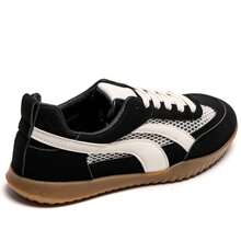 Low-Top Lace-Up Sneakers With Panel Detailing And Side Stripe - Black - View 4