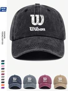 1pc Wilson Stylish Printed Baseball Cap, Vintage Dad Hat, Outdoor Casual Sun Protection, Breathable, Adjustable Size, Multi-Color Option, Tennis Sport Graphic, City Casual Sunhat