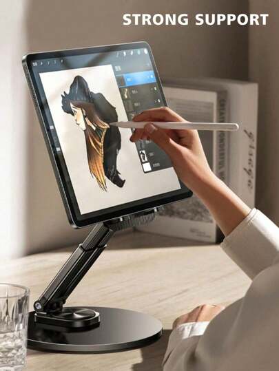 360° roterande stativ för surfplatta, telefon och laptop med metallbas - Genialt utformad bärbar skrivbordshållare för läsning och lärande