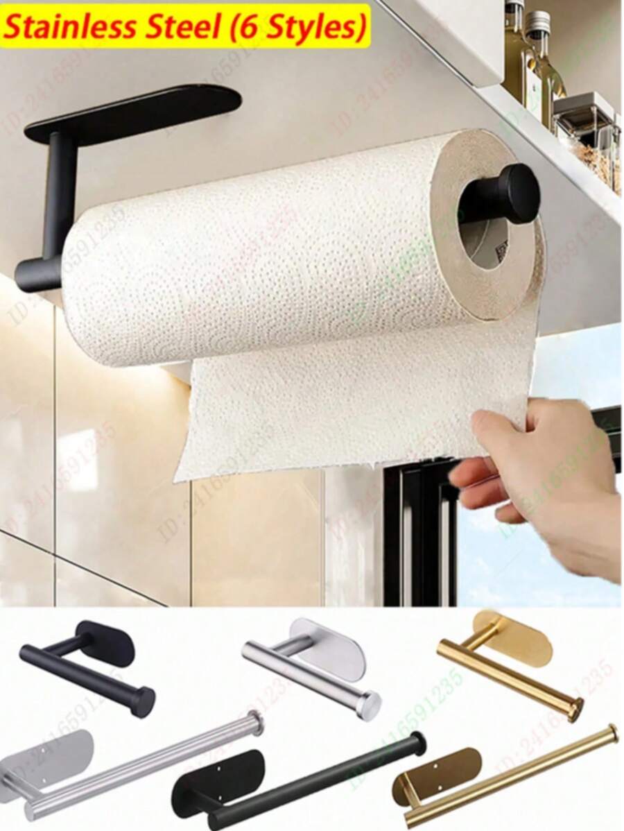33cm Paper Towel Holders For Kitchen,Plastic Wrap Stand,AdhesiveToilet Paper Holder,Tissue Dispenser,Napkin Rack,Cabinet Storage Organizer,Towel Rack,Rags Hanger,Dish ,Available In Adhesive And Screws,Stainless Steel,Kitchen Wall Shelf,Kitchen Storage Supplies,Bathroom Accessories