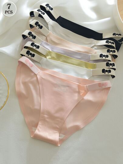 7pcs/Pack Women Cute Printed Ice Silk Breathable Hipster Panties, Student & Teen Girls Underwear