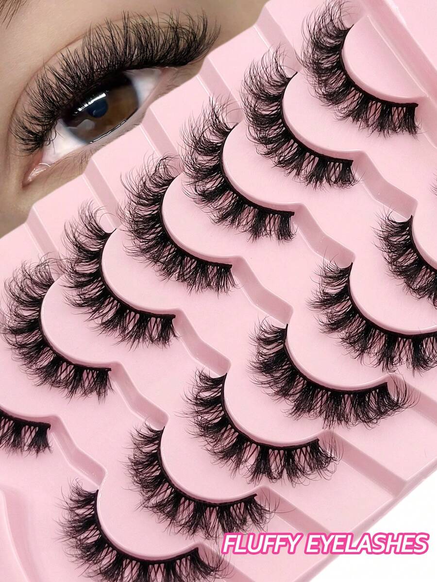 Asiteo 7 pares de pestañas postizas esponjosas, ligeras, suaves y de aspecto natural, aptas para maquillaje diario y extensiones de pestañas - Negro - Ver 1