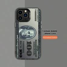 New Creative Style 100 Dollar Bill Pattern Phone Case, Shockproof And Anti-Drop, Suitable For Apple  7/7 Plus/X/XR/XS Max/11/12/13/14/15 Pro/Pro Max/Plus And Other Models, Black Creative Phone Case For Boys, Birthday Christmas Gift, Halloween Gift For Boyfriend, Father Or Friend ~ IMD Material - Black - Dollar Bill 050SC - 黑色 - 查看 5
