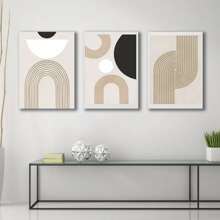 YIKES 1/3pcs Unframed Canvas Poster, Modern Art, Geometric Brown Black And White Block Lines Hanging Painting, Ideal Gift For Bedroom Living Room Corridor, Wall Art, Wall Decor, Winter Decor, Room Decoration Gifts Birthday Graduation - Multicolor - View 1