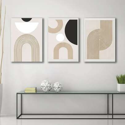 YIKES 1/3pcs Unframed Canvas Poster, Modern Art, Geometric Brown Black And White Block Lines Hanging Painting, Ideal Gift For Bedroom Living Room Corridor, Wall Art, Wall Decor, Winter Decor, Room Decoration Gifts Birthday Graduation
