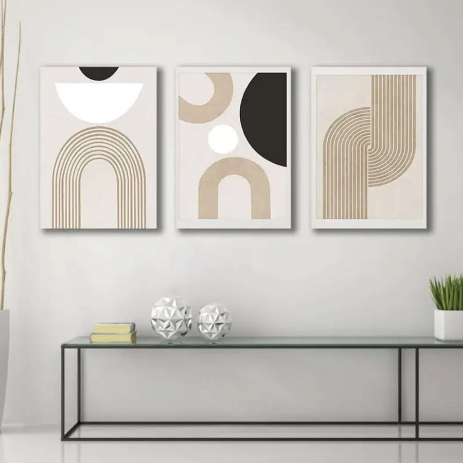YIKES 1/3pcs Unframed Canvas Poster, Modern Art, Geometric Brown Black And White Block Lines Hanging Painting, Ideal Gift For Bedroom Living Room Corridor, Wall Art, Wall Decor, Winter Decor, Room Decoration Gifts Birthday Graduation - Multicolor - View 1