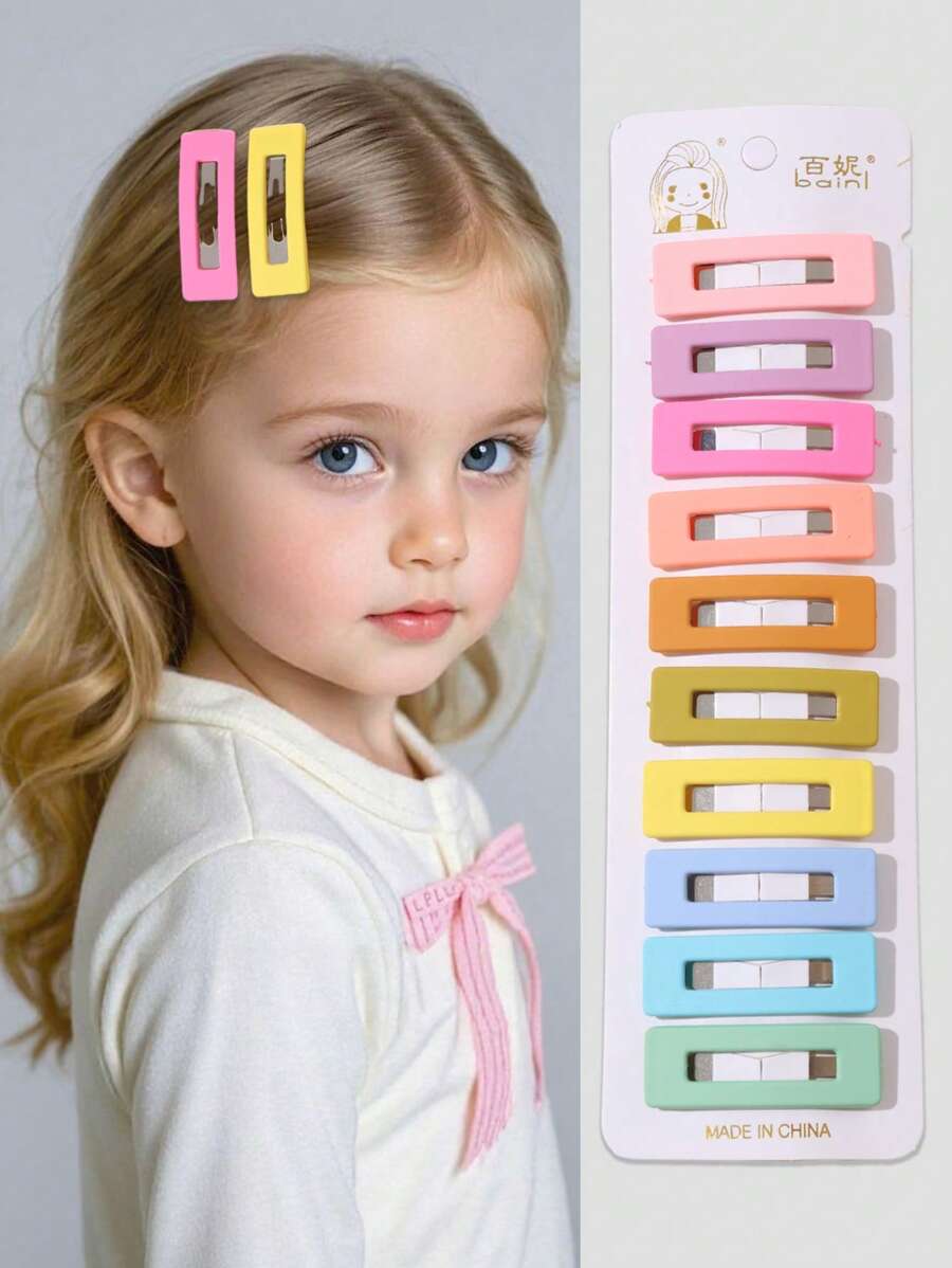 10pcs Versatile Simple Design Hair Clips For Girls, Colored Bangs Hairpin Side Clip Hair Accessories - Multicolor - View 1