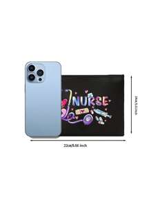 Polychrome Makeup Bag With Creative Patterns Related To The Nurse Theme, A Storage Bag With The Letter "Nurse", Which Can Store Medical , A Multifunctional Beauty Bag,Handbag, Coin Purse, Miscellaneous Storage, Medication Classification