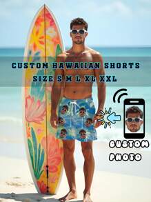 Men Custom Coconut Tree Printed Hawaiian Beach Vacation Shorts Add Your Photo /Lover/Family Personalized Beach Shorts Stylish Comfortable For Any Summer Adventure Male Fashion Outfit Funny Birthday Gift