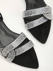Women's Fashion Rhinestone Strap Twist Knot Pointed Toe Elegant Flat Sandals - Black - View 5
