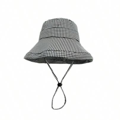 Korean Ins Style Plaid Wide Brim Bucket Hat, UV Protection Sun Hat For Women, Suitable For Spring, Summer And Autumn