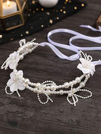 1 szt. Ręcznie robiona elegancka biała perłowa opaska na głowę dla dziewczynki, odpowiednia do sukni ślubnej, studia fotograficznego, formalnych wydarzeń