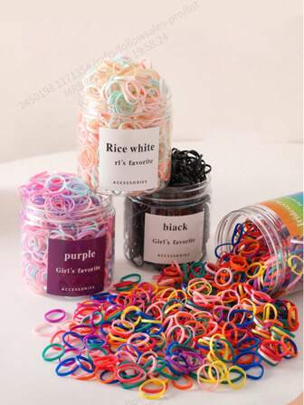 500pcs/Bottle Mini Colorful Elastic Hair Ties For Girls, Disposable, 0.6inch/1.5cm Small Size Suitable For Fine Hair Or Braiding Ponytail Holders Hair Elastics Hair Rubber Bands Scrunchies Hair Rope