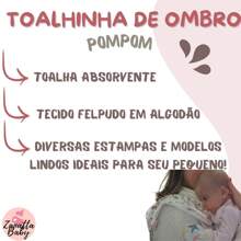 Kit 3 Unidades Toalha de Ombro Boca Babete Bebe Pompom Enxoval Menina Menino Rosa Azul - Azul - Visão 4