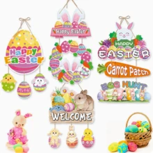 4pcs/Set Easter Decorative Door Hangings, Happy Easter Bunny Celebration Decors (Random Color)