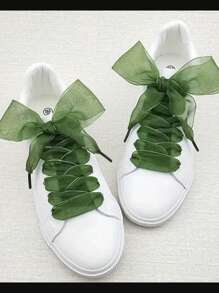 1 Pair/2Pcs 120cm Long Mesh Ribbon Shoelaces, Transparent Colorful Candy Wide Flat Lace Chiffon Shoelaces For Women Shoes, Men Sneakers, Winter Shoes