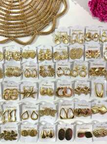 Gold Plated Earrings Kit, Women's Fashion Jewelry, Assorted Models - 套件 6 對 - 查看 5