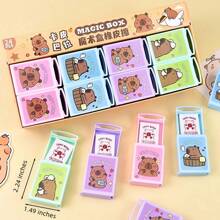 Caja de borradores de goma mágica de Capibara, borradores con diseño de Capibara de dibujos animados, útiles escolares divertidos para estudiantes de primaria - Multicolor - Ver 2