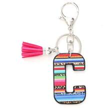 1 pièce Porte-clés avec pompon moelleux arc-en-ciel rayé lettre style coréen, pendentif imprimé léopard, convient comme cadeau - Multicolore - Voir 28