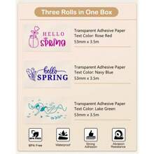 Color Text Transparent Thermal Paper, Rose Red/Lake Green/Nave Blue Text, Sticker Paper 50mm, Compatible With Phomemo M02/M02S/M02 PRO/M04S/M04AS Mini Thermal Printer, Black/Color Text