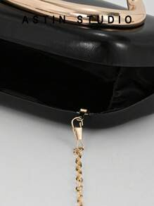 Borsa clutch di lusso in pelle metallizzata lucida, elegante borsa da sera con decorazione in metallo, adatta per occasioni formali come gala, feste di Natale, balli - nero - Visualizzare 8