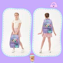 Zipper Backpack For Students Fashionable And Versatile Solid Color School Bag With Pencil Box And Lunch Case - School Bag Set - View 8